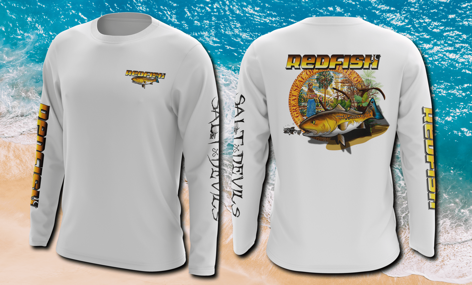 Fishing Themed Salt Devils - Florida Redfish Long Sleeve Performance Shirt