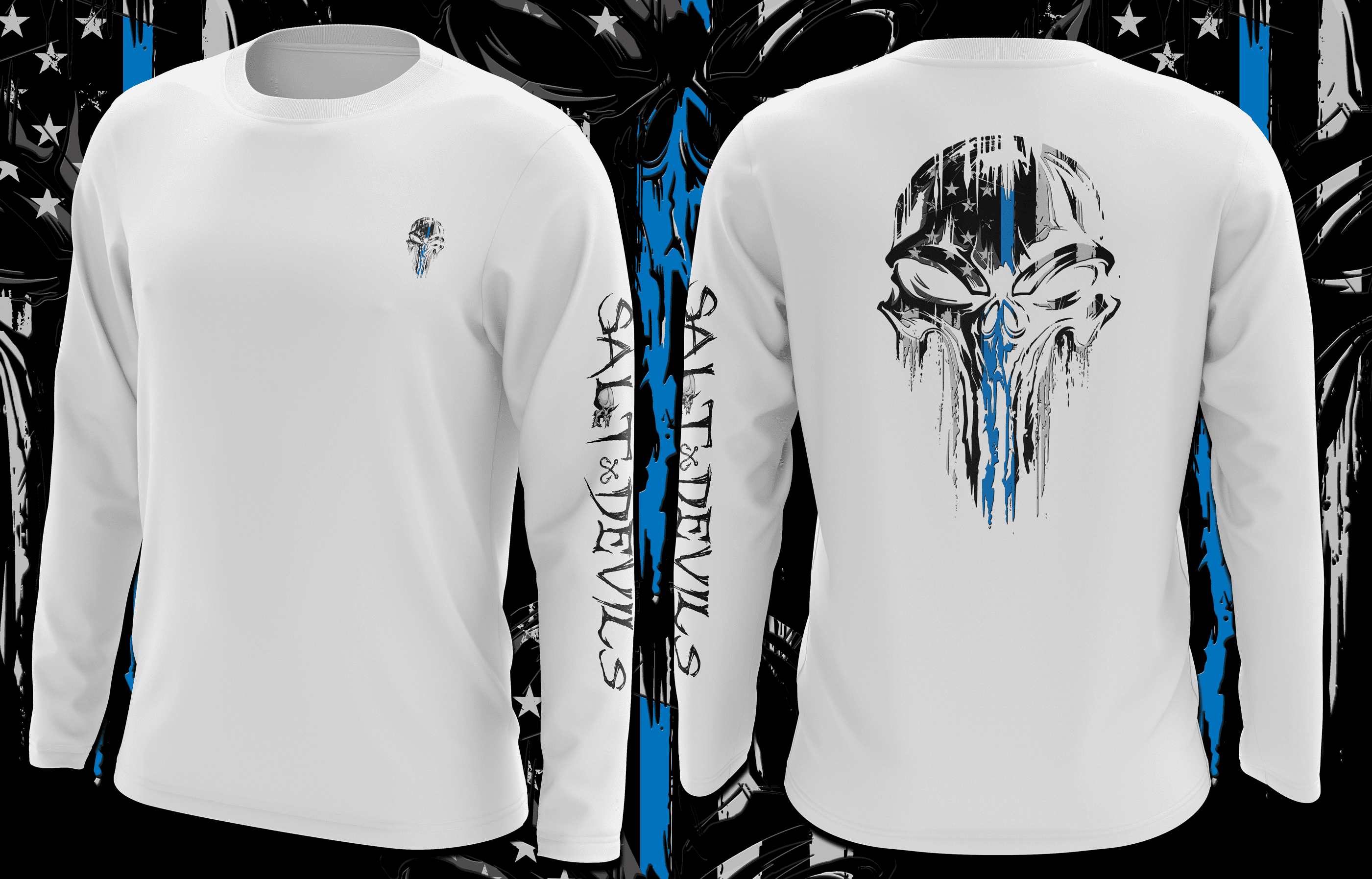 American Themed Salt Devils - Thin Blue Line Punisher Long Sleeve Performance Shirt