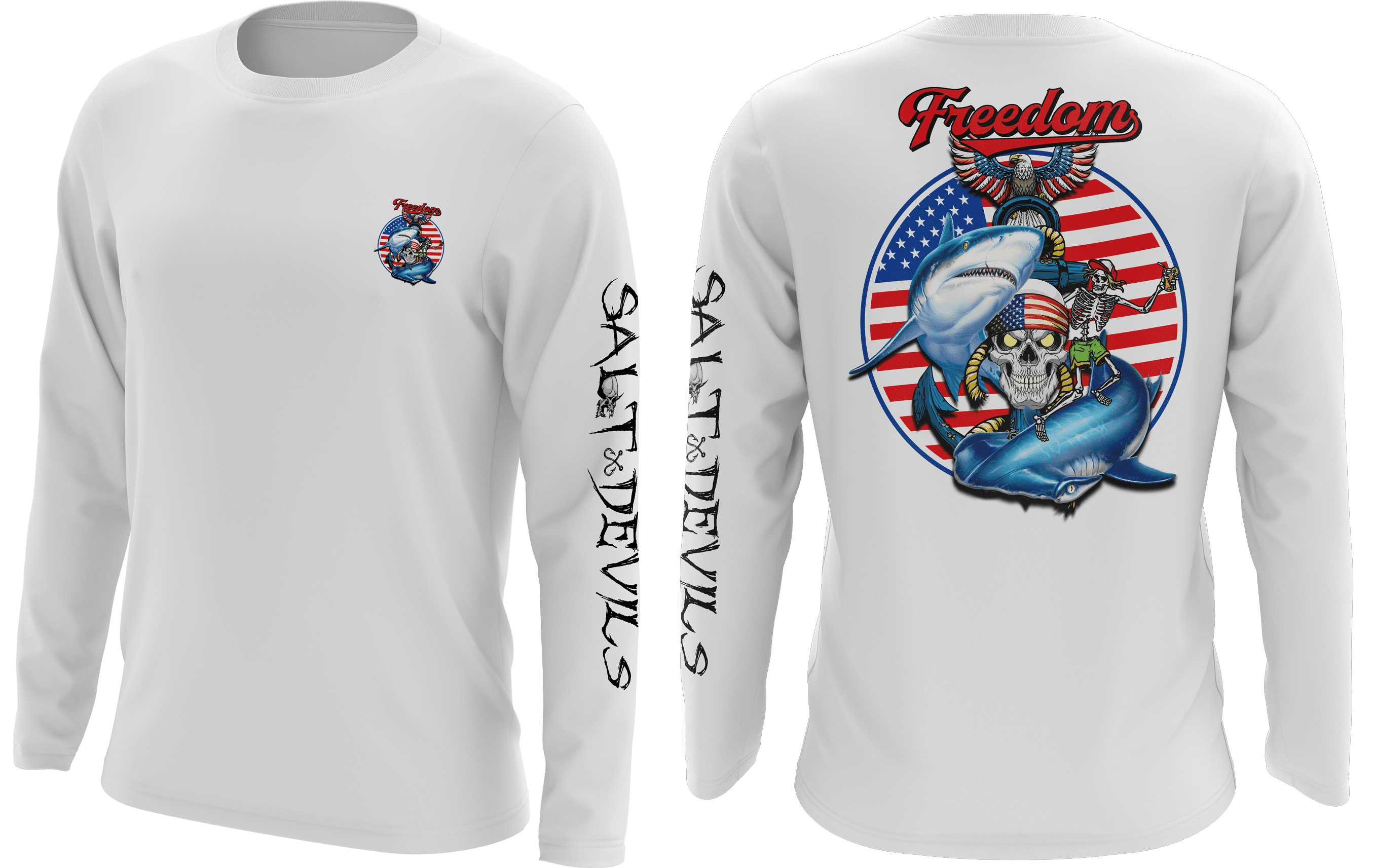 American Themed Salt Devils - Freedom Shark Anchor Long Sleeve Performance Shirt